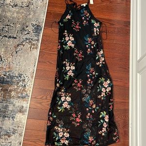 Francesca’s black flower dress with black underlay and sheer bottom